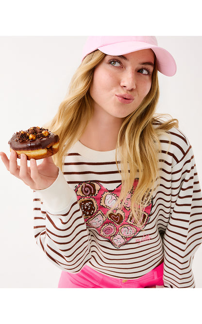 BALLAD LONG SLEEVE SWEATSHIRT, FRENCH ROAST BOX OF CHOCOLATES EMBELLISHMENT