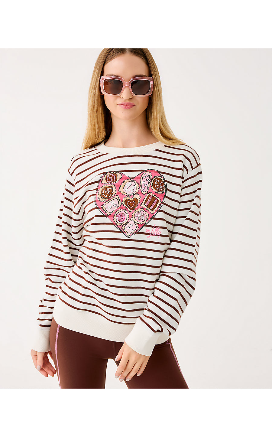 BALLAD LONG SLEEVE SWEATSHIRT, FRENCH ROAST BOX OF CHOCOLATES EMBELLISHMENT