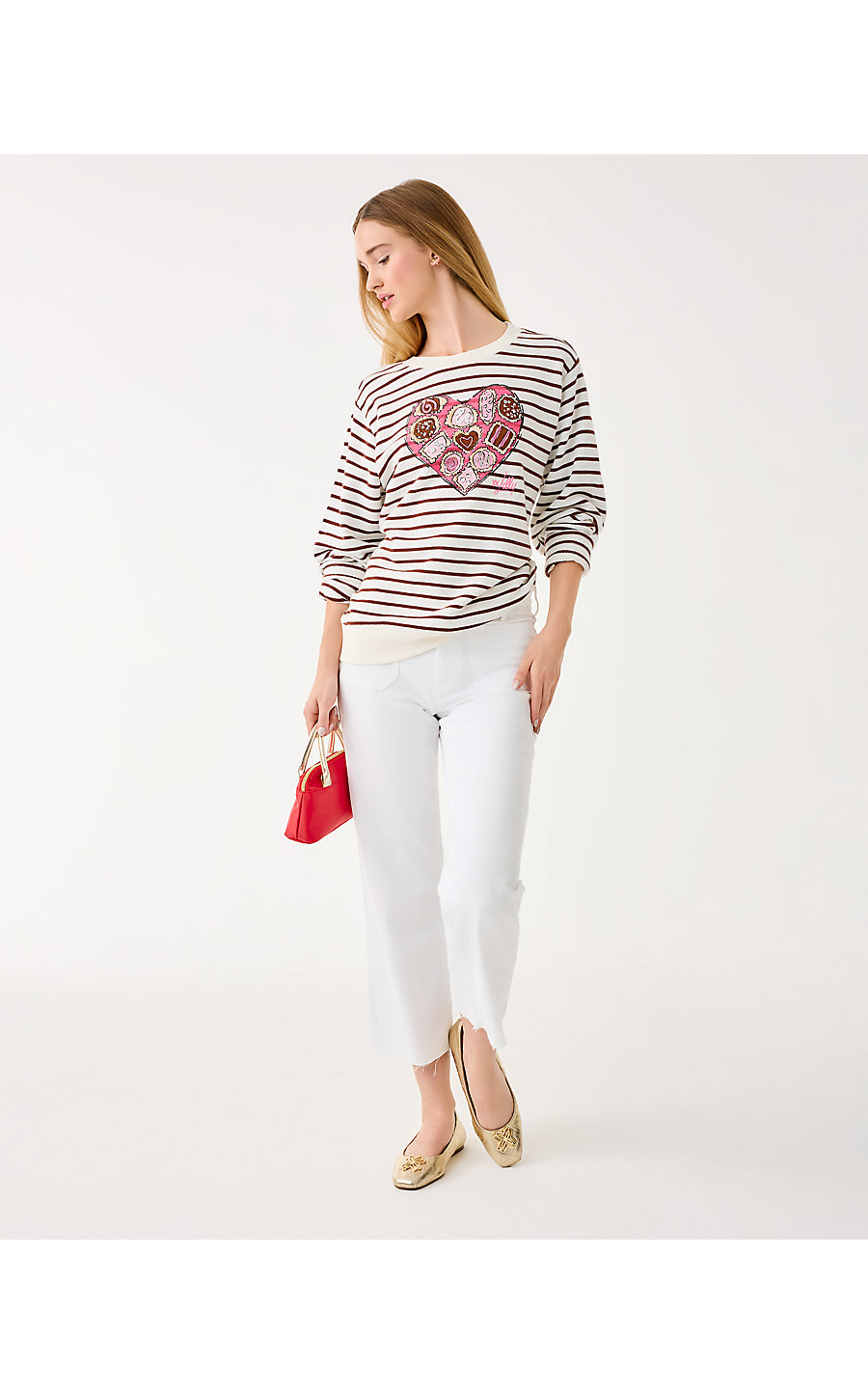 BALLAD LONG SLEEVE SWEATSHIRT, FRENCH ROAST BOX OF CHOCOLATES EMBELLISHMENT