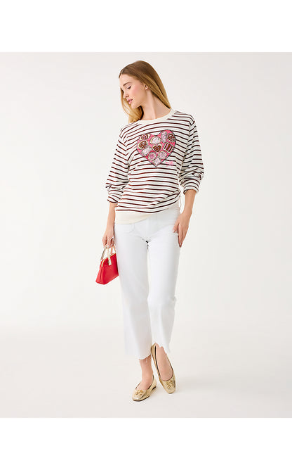 BALLAD LONG SLEEVE SWEATSHIRT, FRENCH ROAST BOX OF CHOCOLATES EMBELLISHMENT