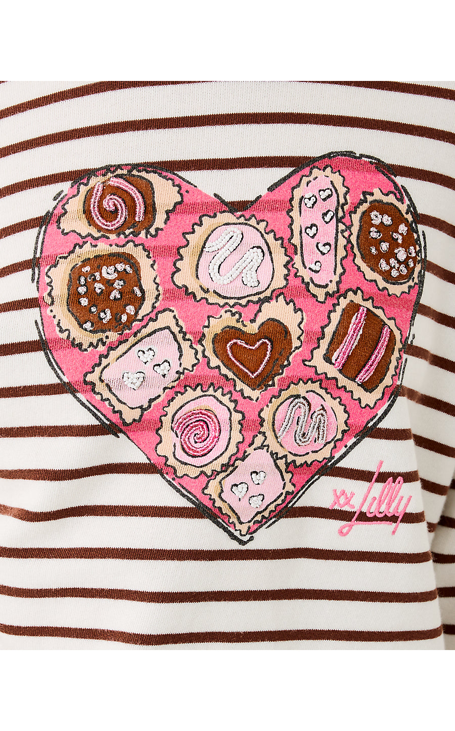 BALLAD LONG SLEEVE SWEATSHIRT, FRENCH ROAST BOX OF CHOCOLATES EMBELLISHMENT