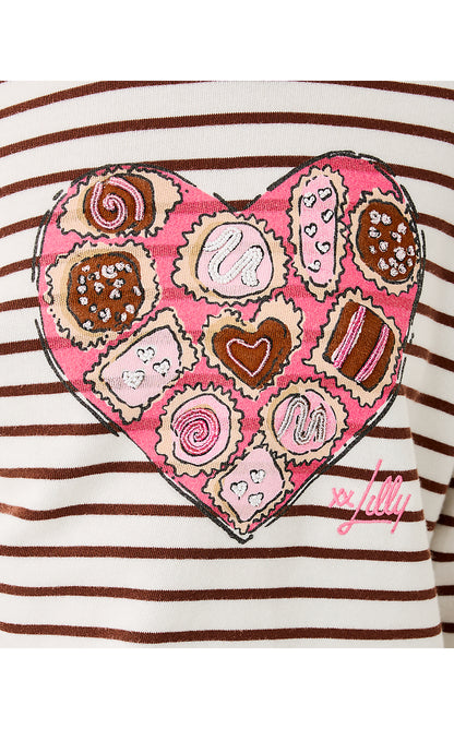 BALLAD LONG SLEEVE SWEATSHIRT, FRENCH ROAST BOX OF CHOCOLATES EMBELLISHMENT