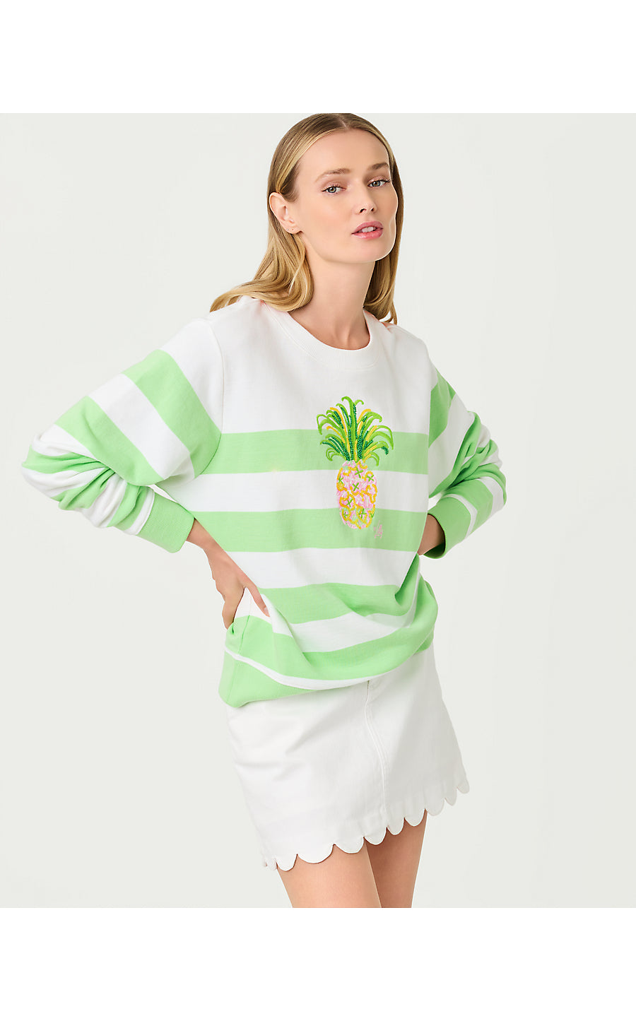 BALLAD LONG SLEEVE SWEATSHIRT, MULTI PINEAPPLE EMBELLISHMENT