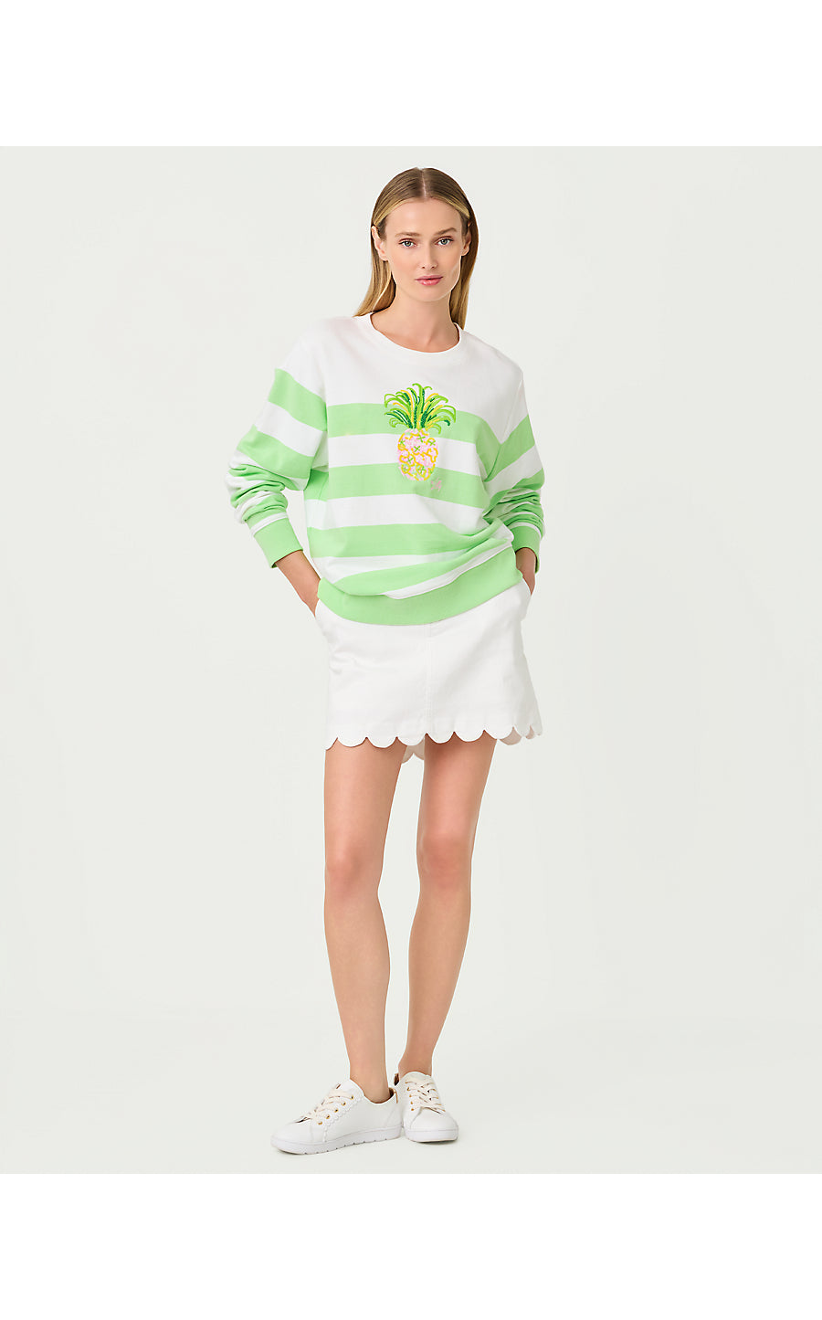 BALLAD LONG SLEEVE SWEATSHIRT, MULTI PINEAPPLE EMBELLISHMENT