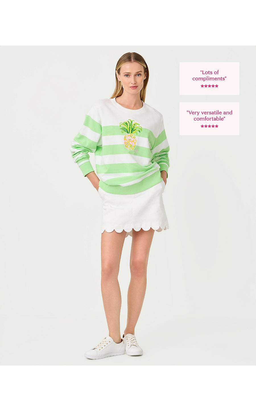 BALLAD LONG SLEEVE SWEATSHIRT, MULTI PINEAPPLE EMBELLISHMENT