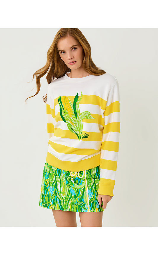 BALLAD LONG SLEEVE SWEATSHIRT, MULTI SWEET CORN EMBROIDERY