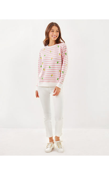 BALLAD LONG SLEEVE SWEATSHIRT, PINK MUSE X RESORT WHITE MAKE LIMEADE HALF DROP EMBROIDERY