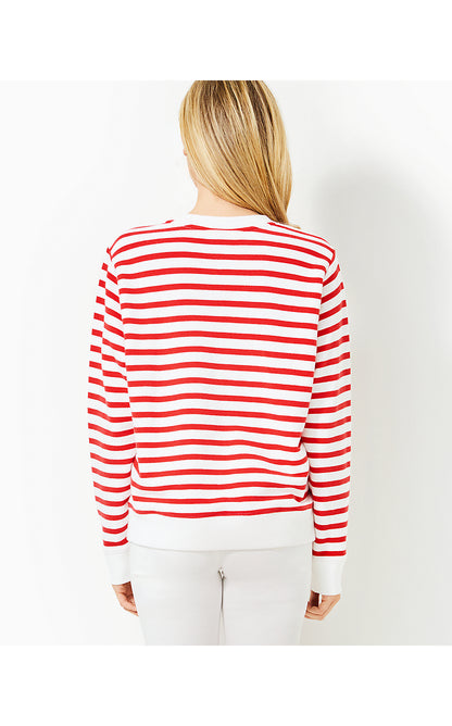 BALLAD LONG SLEEVE SWEATSHIRT, ROCOCO RED COASTAL STRIPE STARFISH EMBELLISHMENT