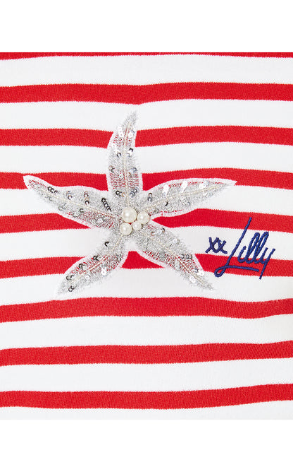 BALLAD LONG SLEEVE SWEATSHIRT, ROCOCO RED COASTAL STRIPE STARFISH EMBELLISHMENT