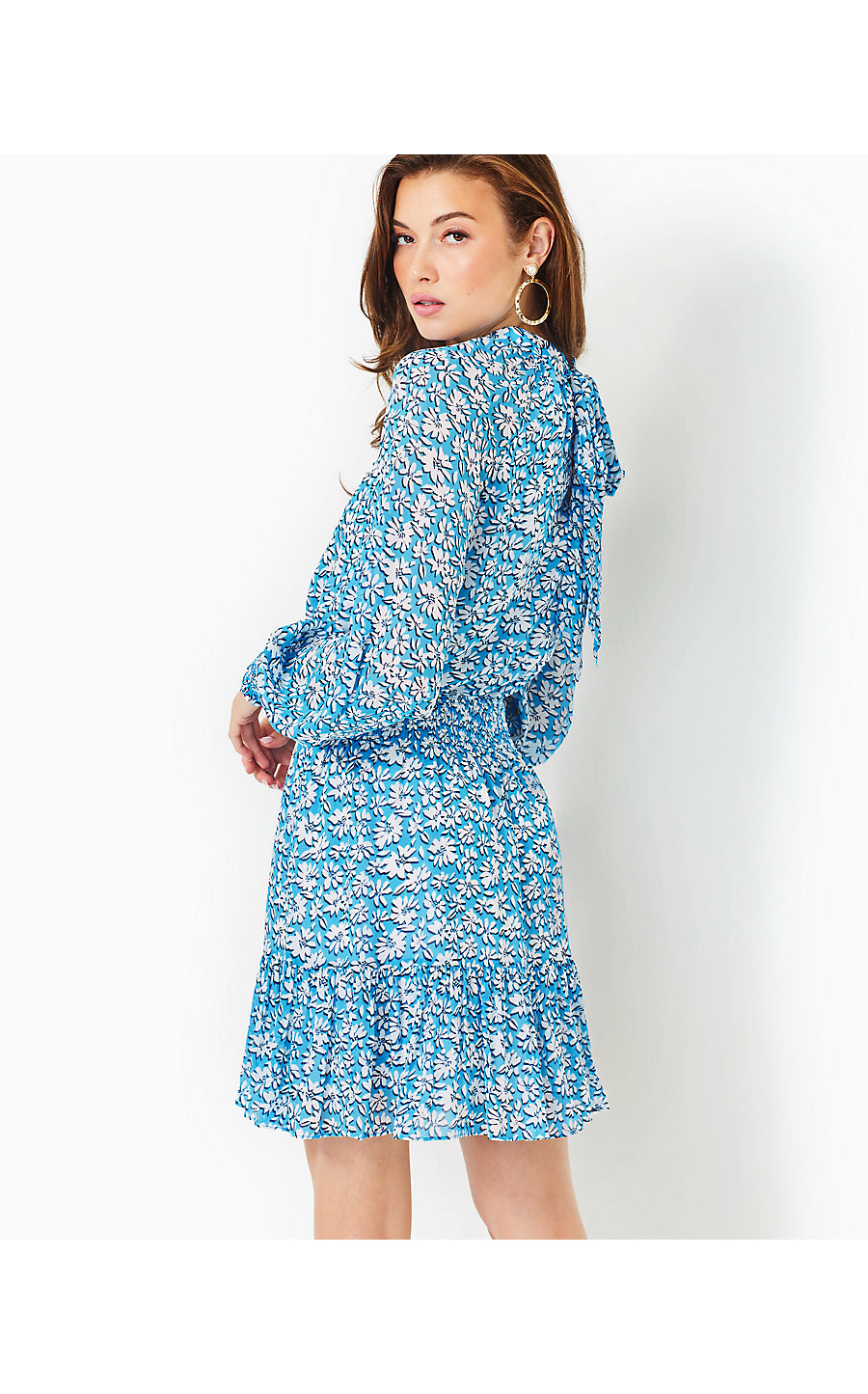 ELLIELYNN LONG SLEEVE DRESS, LUNAR BLUE PALM BEACH PETALS