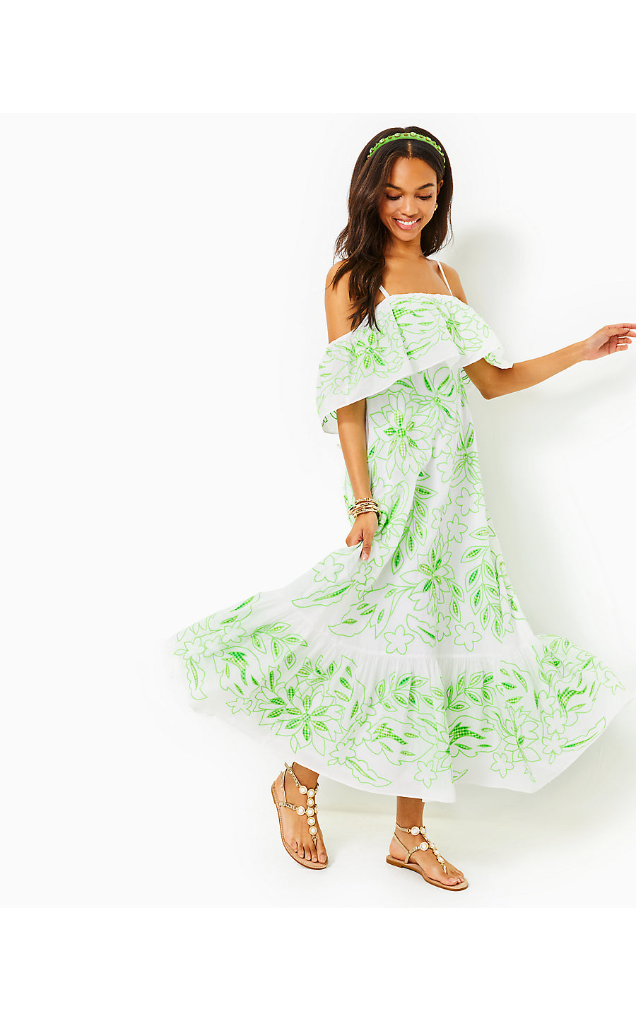 QUINLEE EMBROIDERED MAXI DRESS, ORB GREEN EMBROIDERED VISCOSE ORGANZA