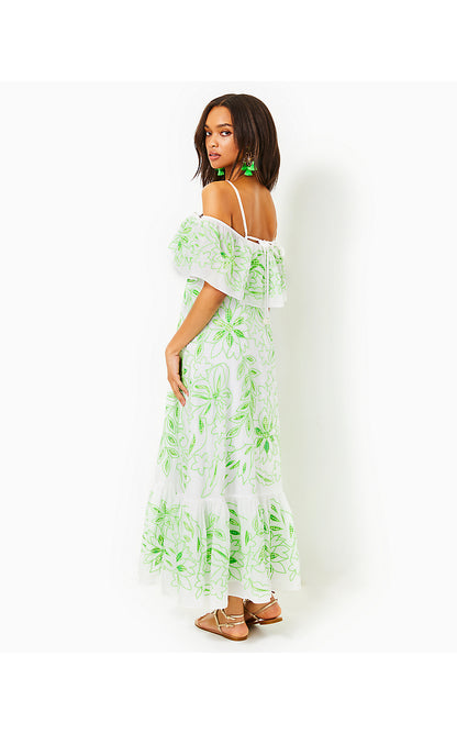 QUINLEE EMBROIDERED MAXI DRESS, ORB GREEN EMBROIDERED VISCOSE ORGANZA