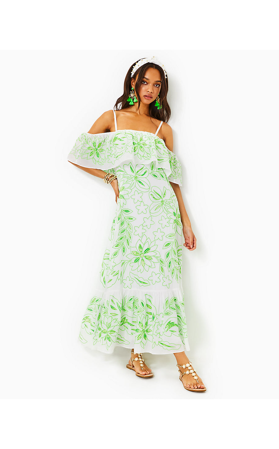 QUINLEE EMBROIDERED MAXI DRESS, ORB GREEN EMBROIDERED VISCOSE ORGANZA