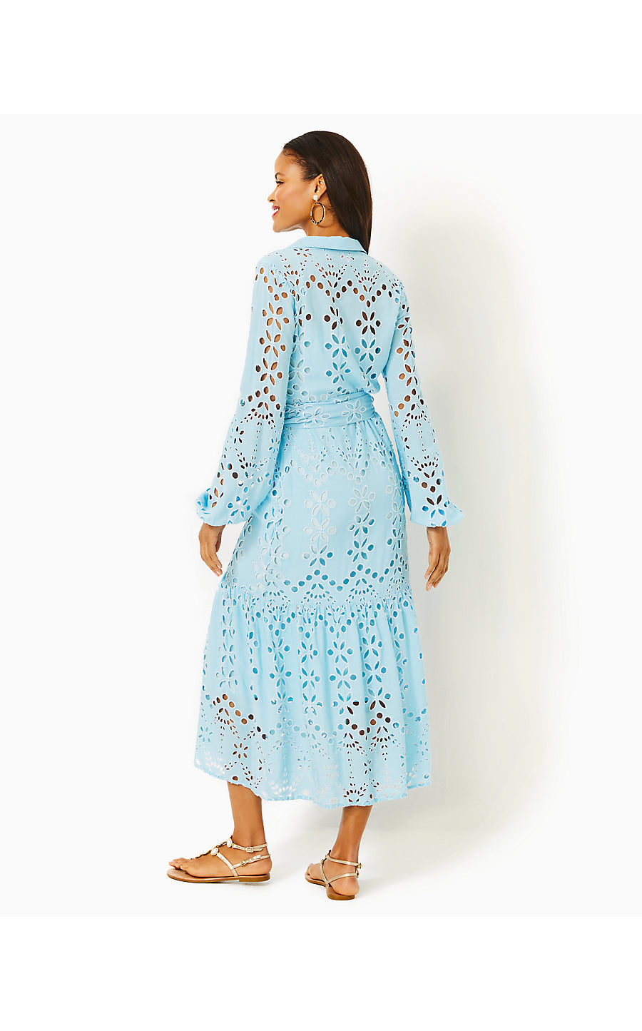 ZIA LONG SLEEVE EYELET MIDI SHIRTDRESS, HYDRA BLUE SOIREE EYELET