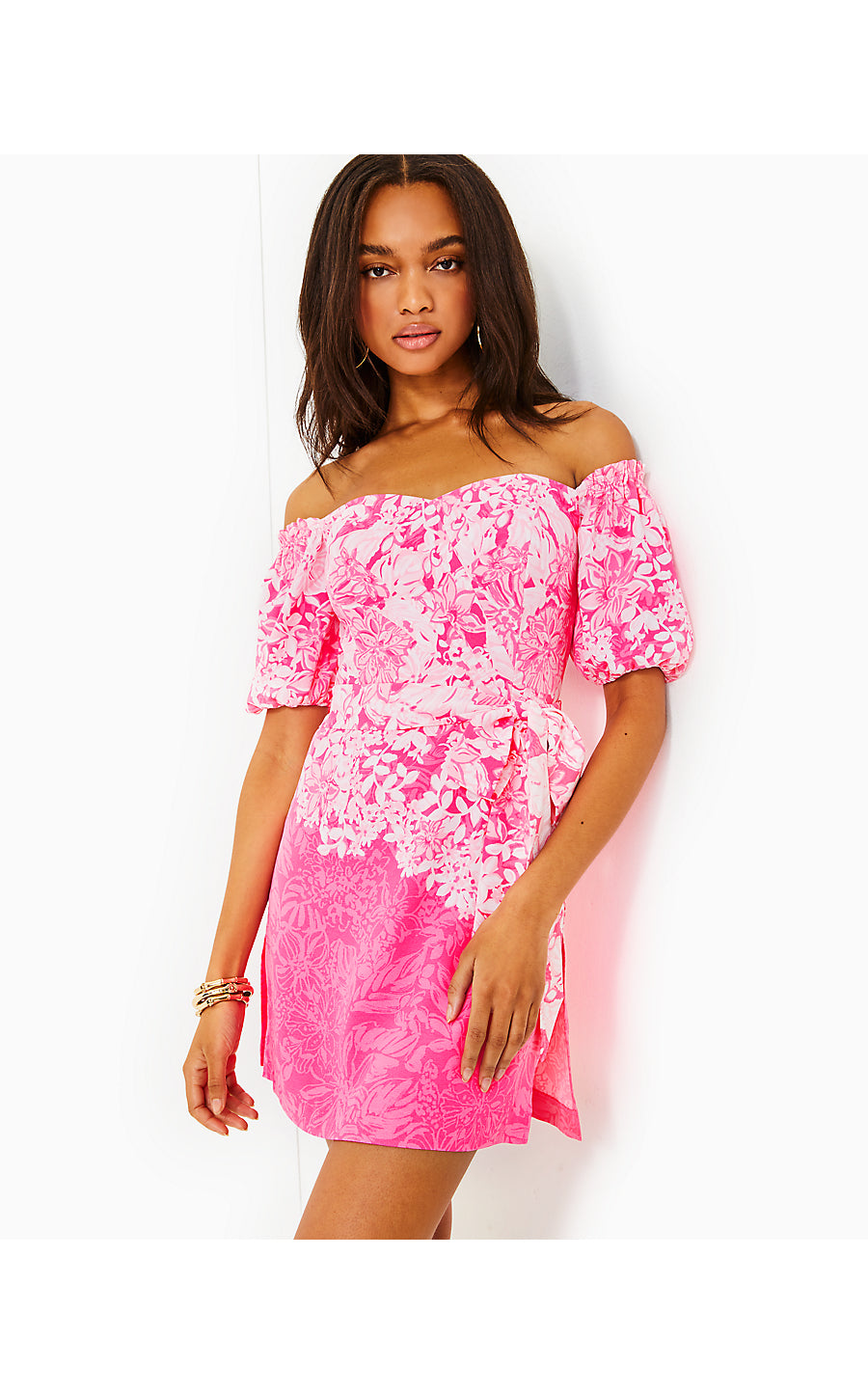 WINOLA OFF THE SHOULDER ROMPER, ROXIE PINK SHADOW DANCER ENGINEERED ROMPER