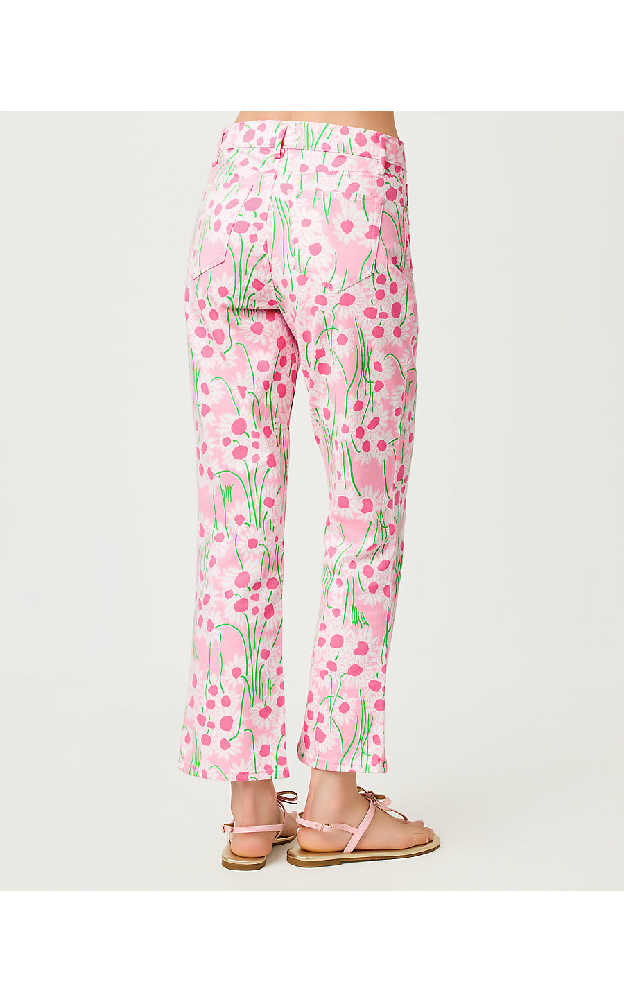 ANNET HIGH RISE CROP FLARE JEAN, CONCH SHELL PINK SUNNY DAISIES