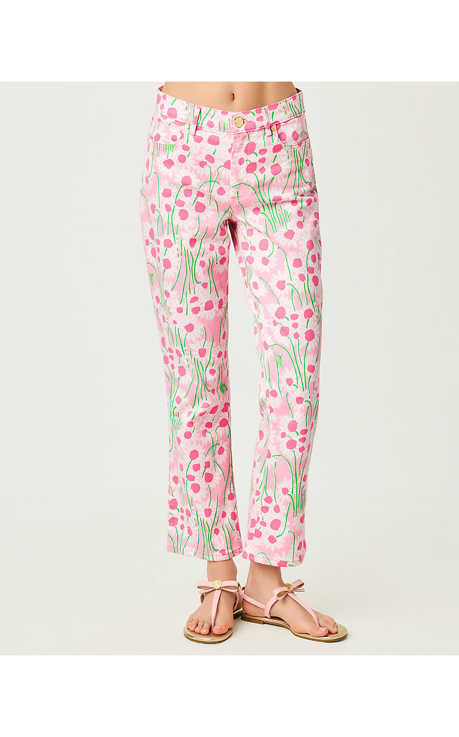 ANNET HIGH RISE CROP FLARE JEAN, CONCH SHELL PINK SUNNY DAISIES