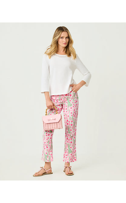 ANNET HIGH RISE CROP FLARE JEAN, CONCH SHELL PINK SUNNY DAISIES