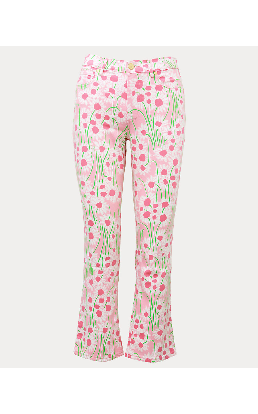 ANNET HIGH RISE CROP FLARE JEAN, CONCH SHELL PINK SUNNY DAISIES
