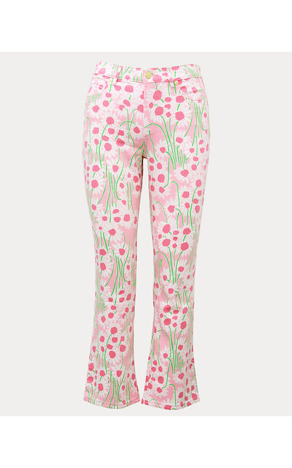 ANNET HIGH RISE CROP FLARE JEAN, CONCH SHELL PINK SUNNY DAISIES