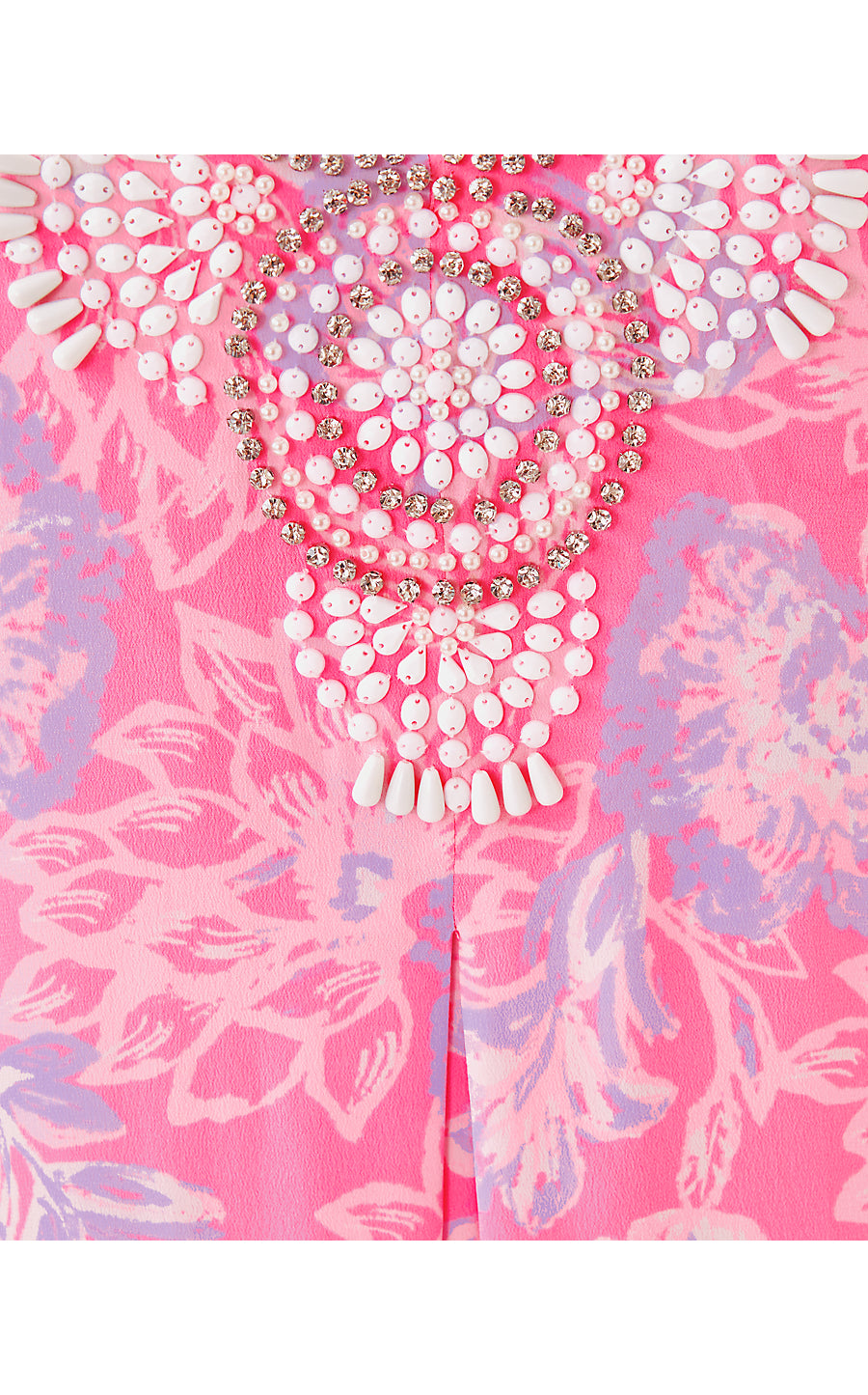 MINDY BEADED SILK MAXI CAFTAN, ROUSSEAU PINK ZEN GARDEN