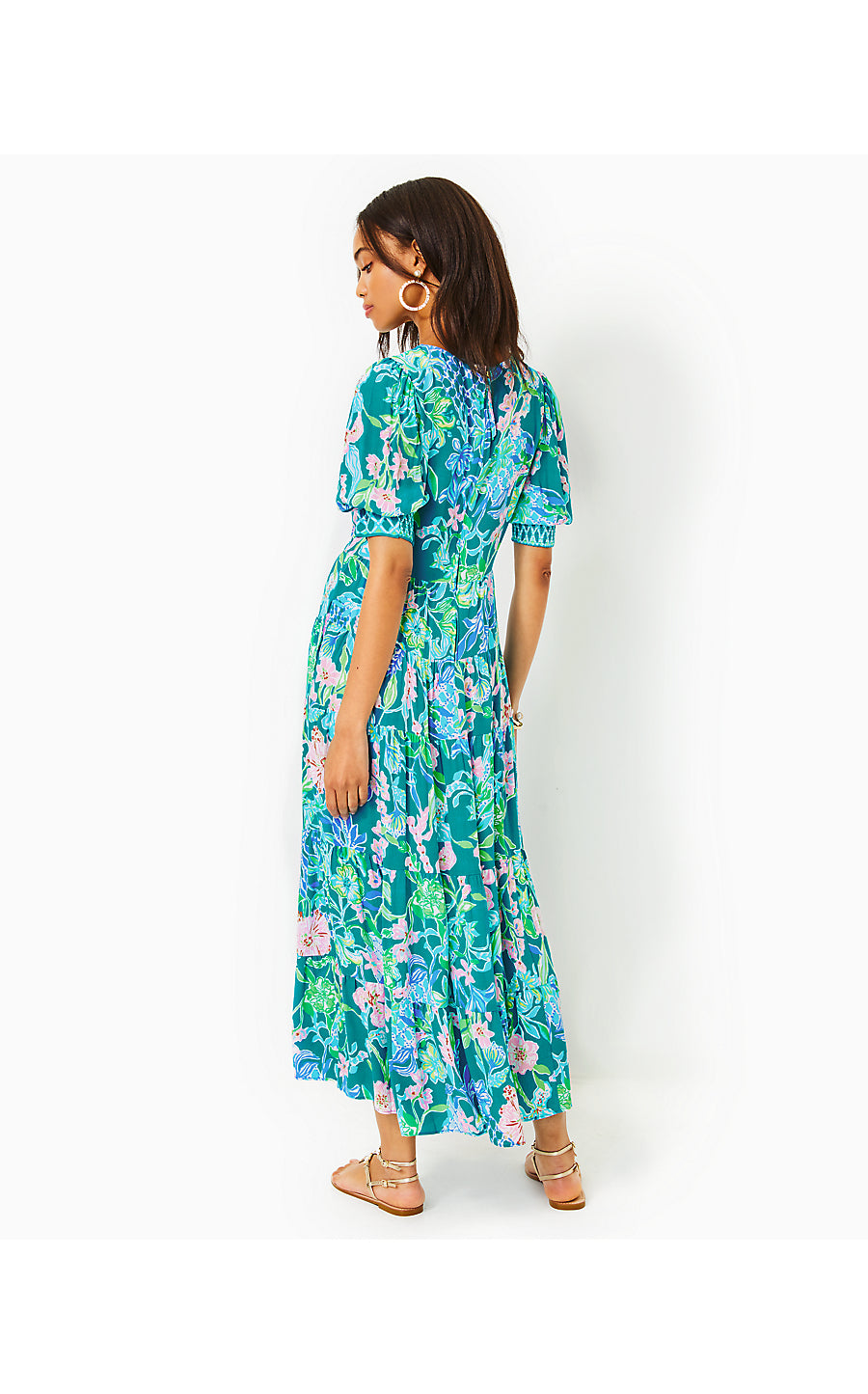 AMEILIA ELBOW SLEEVE MIDI DRESS, MULTI HOT ON THE VINE ENGINEERED WOVEN DRESS