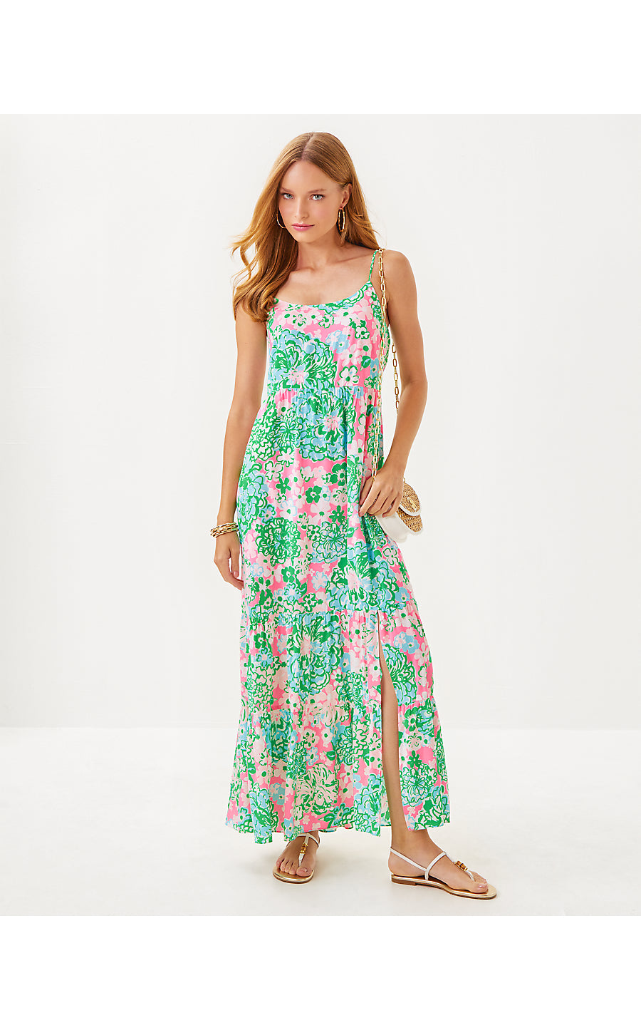 TERESA MAXI DRESS, MULTI PLUMES IN BLOOM