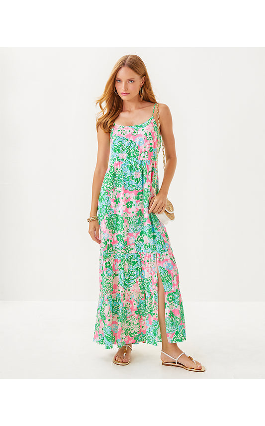 TERESA MAXI DRESS, MULTI PLUMES IN BLOOM