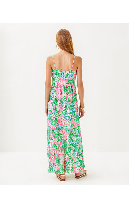 TERESA MAXI DRESS, MULTI PLUMES IN BLOOM