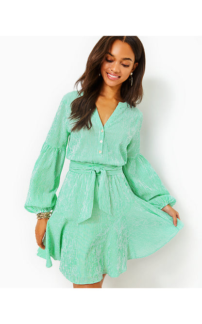 CARLA LONG SLEEVE STRIPED DRESS, SPEARMINT HARBOR STRIPE