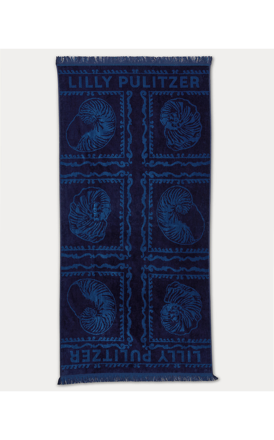 GWP JACQUARD BEACH TOWEL, LOW TIDE NAVY SHELL SHINE ENGINEERED GWP JACQUARD TOWEL