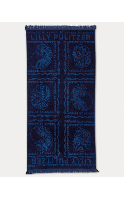 GWP JACQUARD BEACH TOWEL, LOW TIDE NAVY SHELL SHINE ENGINEERED GWP JACQUARD TOWEL