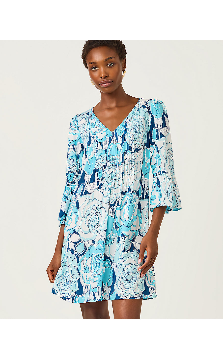 DANIKA 3/4 SLEEVE TUNIC DRESS, CAPRI BLUE ROSANNA