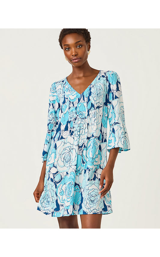 DANIKA 3/4 SLEEVE TUNIC DRESS, CAPRI BLUE ROSANNA