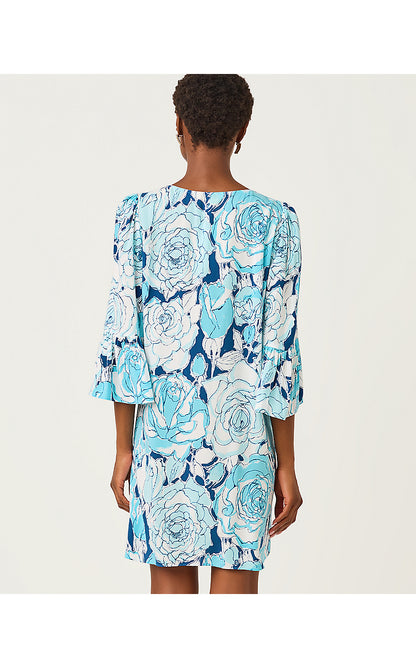 DANIKA 3/4 SLEEVE TUNIC DRESS, CAPRI BLUE ROSANNA
