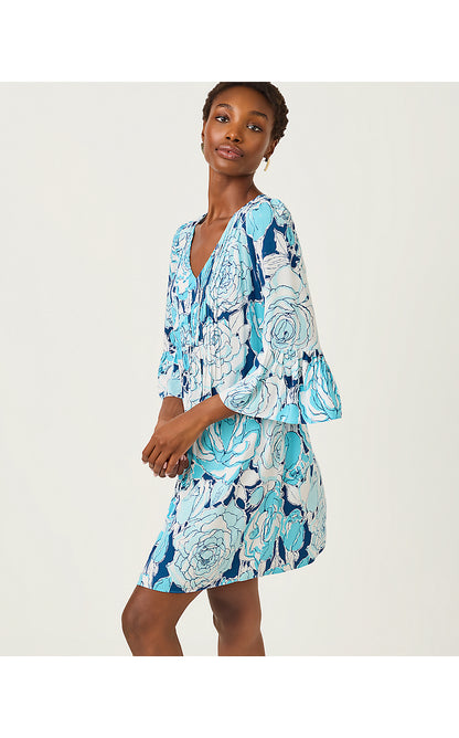 DANIKA 3/4 SLEEVE TUNIC DRESS, CAPRI BLUE ROSANNA