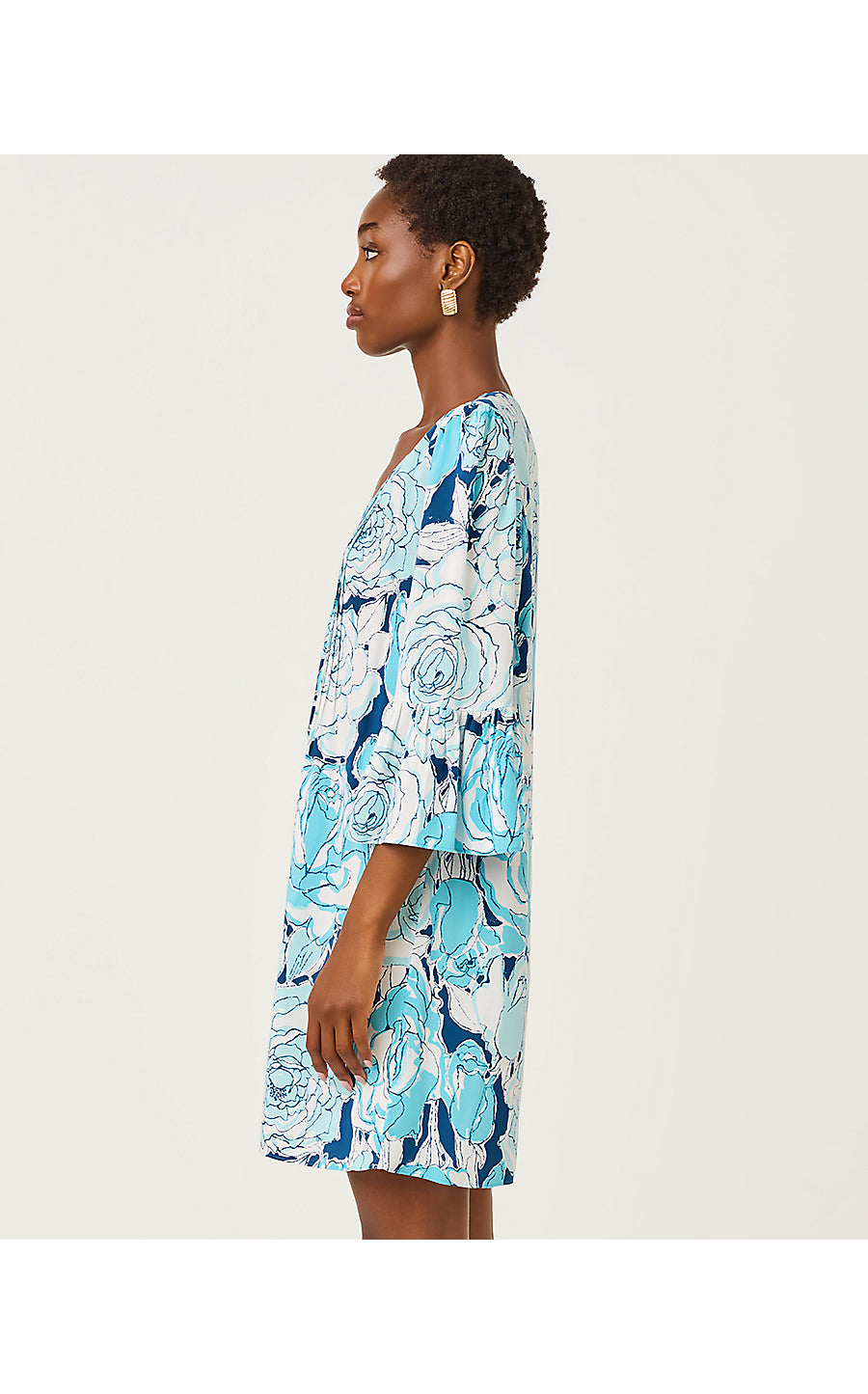 DANIKA 3/4 SLEEVE TUNIC DRESS, CAPRI BLUE ROSANNA