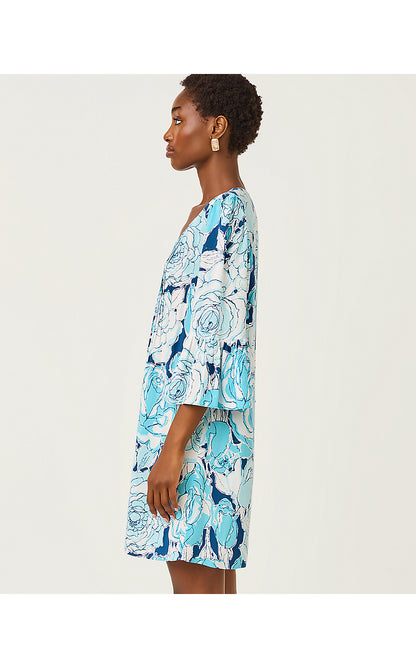 DANIKA 3/4 SLEEVE TUNIC DRESS, CAPRI BLUE ROSANNA