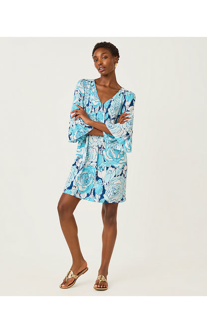 DANIKA 3/4 SLEEVE TUNIC DRESS, CAPRI BLUE ROSANNA