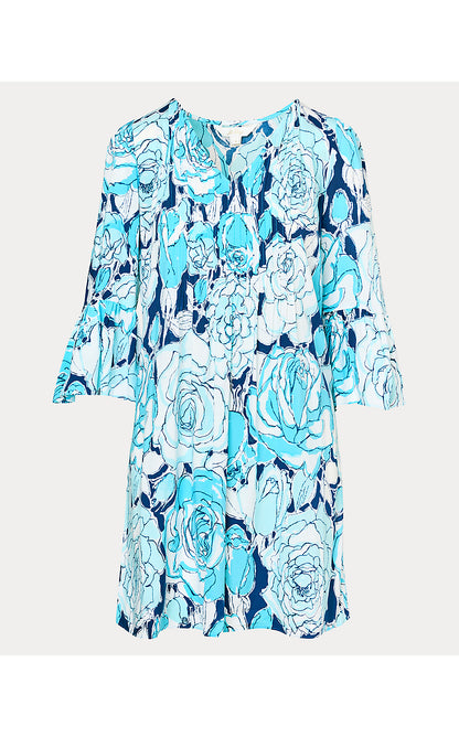 DANIKA 3/4 SLEEVE TUNIC DRESS, CAPRI BLUE ROSANNA
