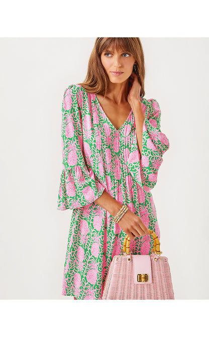 DANIKA 3/4 SLEEVE TUNIC DRESS, FAUNA GREEN PARTY LIKE A PINEAPPLE