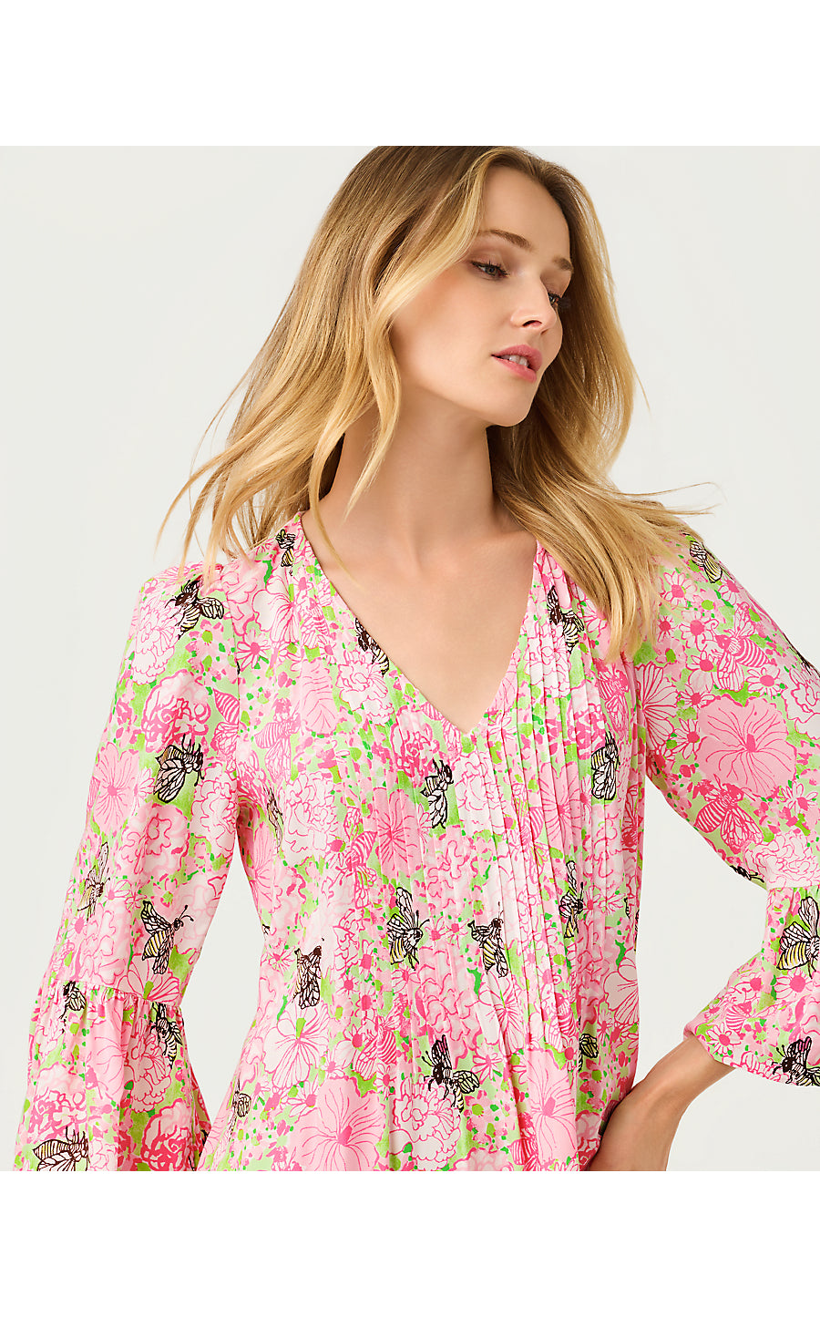 DANIKA 3/4 SLEEVE TUNIC DRESS, PISTACHIO MACARON BEES KNEES