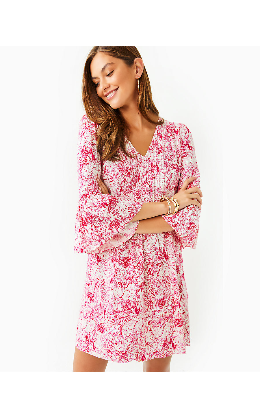 DANIKA 3/4 SLEEVE TUNIC DRESS, RASPBERRY ROUGE ANIMAL MAGNETISM