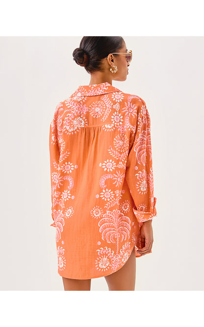 KWITNEY LONG-SLEEVE COVERUP, PAPAYA BREEZY PALM ENGINEERED COVERUP