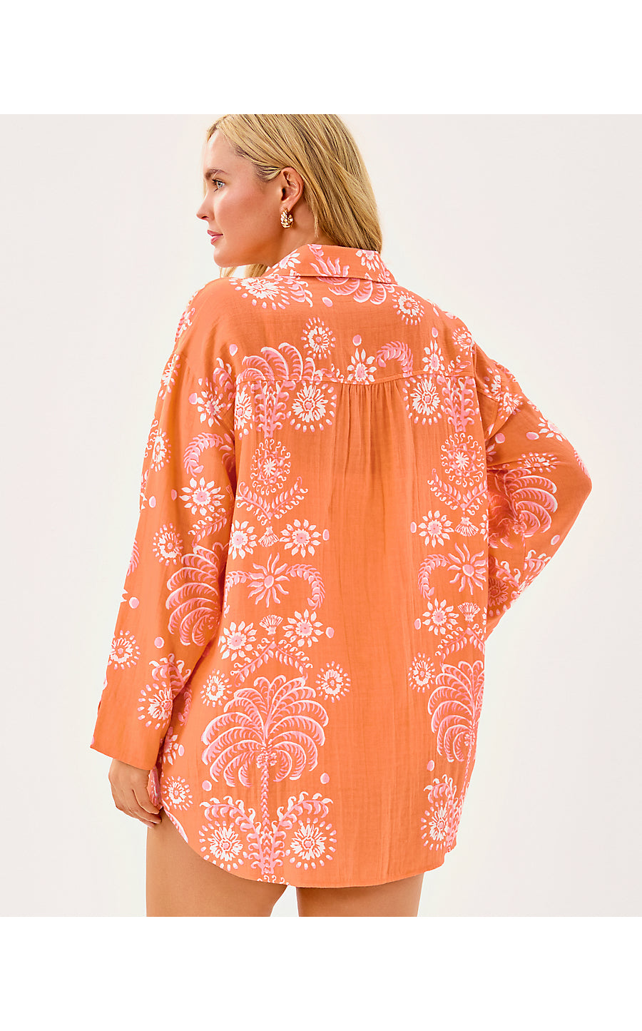 KWITNEY LONG-SLEEVE COVERUP, PAPAYA BREEZY PALM ENGINEERED COVERUP