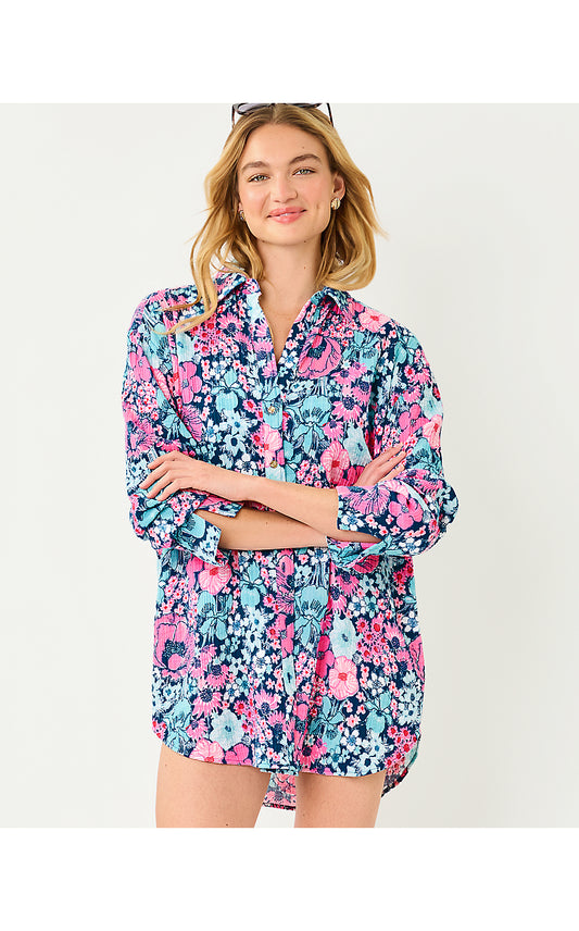 KWITNEY LONG-SLEEVE COVER-UP, STARLIGHT NAVY IN ALL HER GLORY