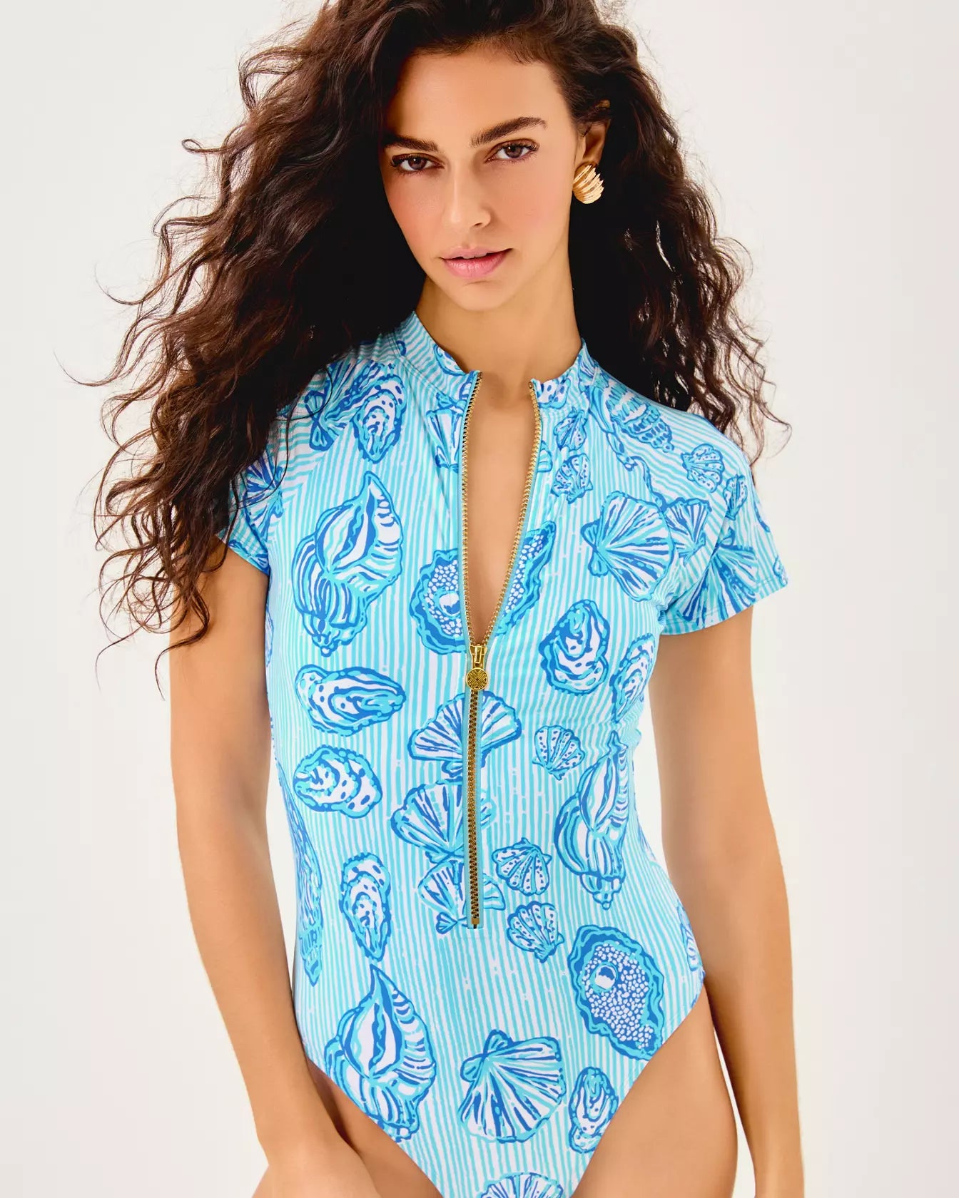 RANDEE SHORT SLEEVE RASHGUARD, FRESH WATER BLUE COOL AS SHELL