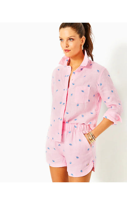 CORALYNN BUTTON DOWN, CONCH SHELL PINK GONE SHELLIN EMBROIDERY
