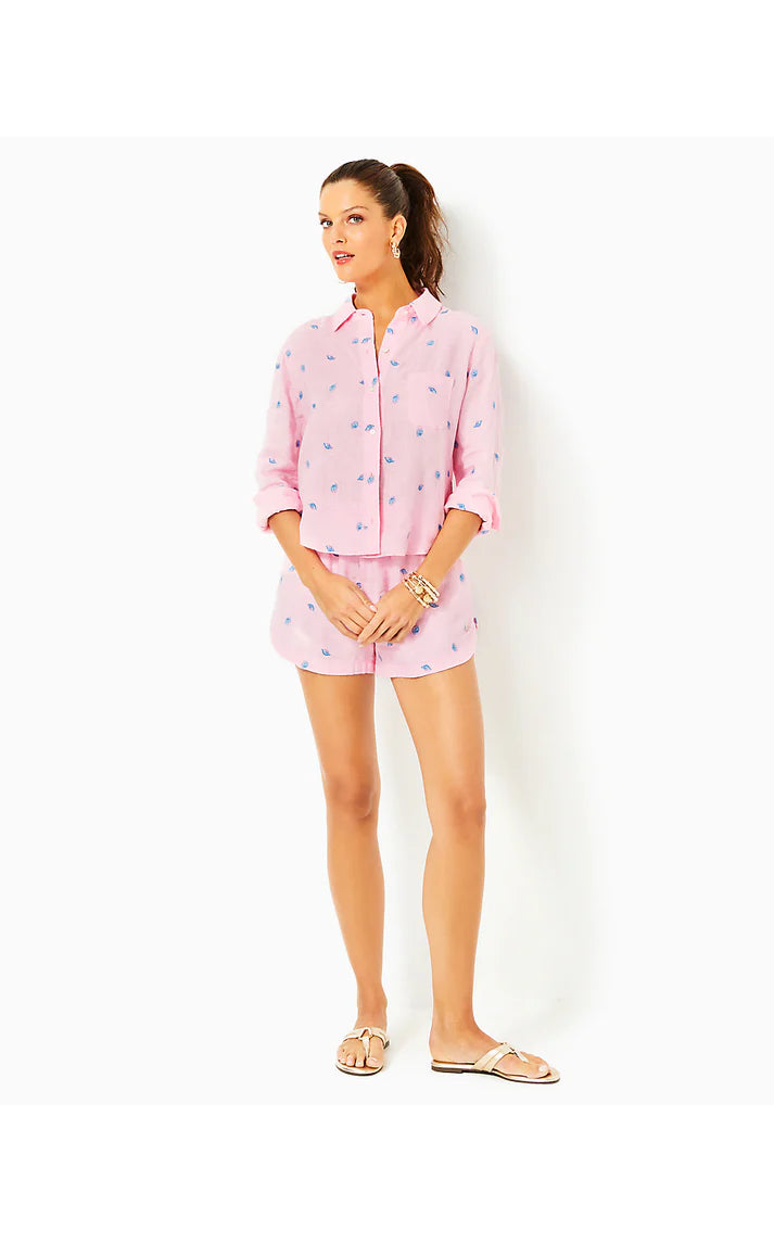CORALYNN BUTTON DOWN, CONCH SHELL PINK GONE SHELLIN EMBROIDERY