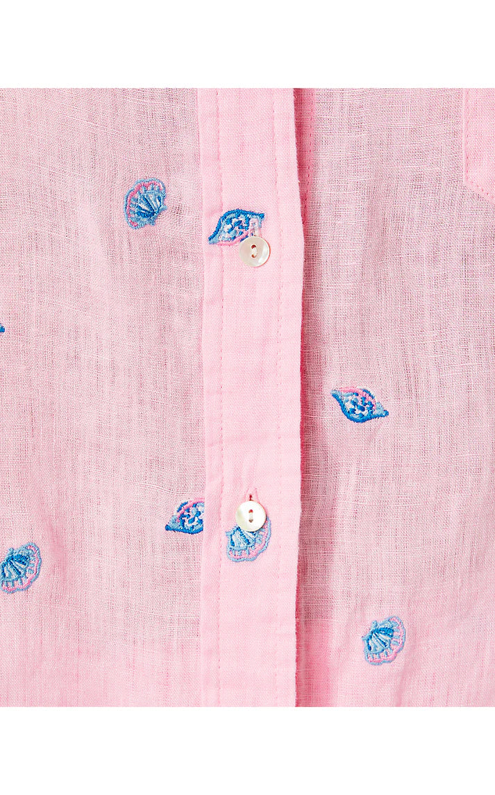 CORALYNN BUTTON DOWN, CONCH SHELL PINK GONE SHELLIN EMBROIDERY